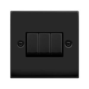 Plate Switch, 3 Gang 2 Way, Black Insert Victorian