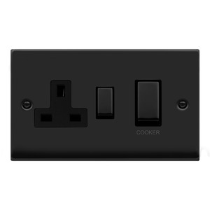 Switch, DP c/w 13A Switched Socket, Black Insert Victorian