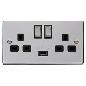 Polished Chrome 13A 2G Ingot Switched Socket With 2.1A Usb Outlet – Bla