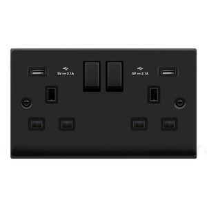Socket, Ingot 2G Swd c/w Twin USB Outlet, Black Insert Victorian