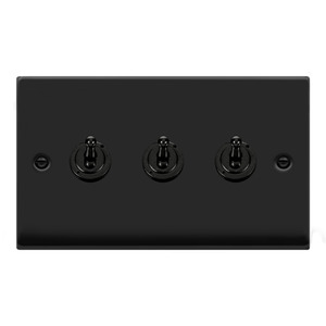 Toggle Switch, 3 Gang 2 Way, Black Gasket Victorian