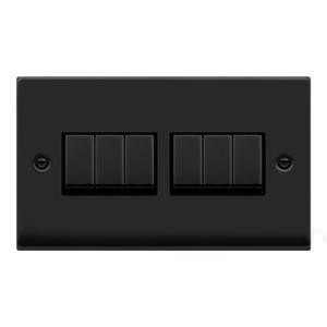 Plate Switch, 6 Gang 2 Way, Black Insert Victorian