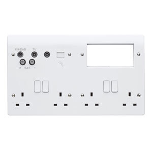 Media Plate 2 X DP13A Sockets + Quad Tv And Bt Secondary Point