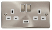 Satin Chrome 13A 2G Ingot Switched Socket With 2.1A Usb Outlet – Whi