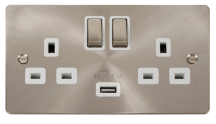Brushed Stainless Steel 13A 2G Ingot Switched Socket With 2.1A Usb Outlet – Whi
