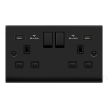 Socket, Ingot 2G Swd c/w Twin USB Outlet, Black Insert Victorian