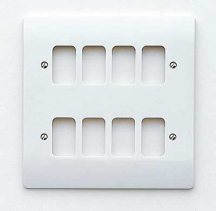 8 Gang Moulded Grid Front Plate White