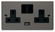 Black Nickel 13A 2G Switched Socket With 2.1A Usb Outlet – Black