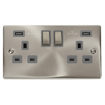 13A Ingot 2 Gang Switched Socket Outlet With Twin USB (Total 4.2A) Outlets