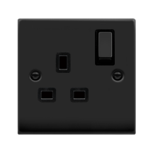 Socket, Ingot 1 Gang DP Switched, Black Insert Victorian