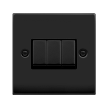 Plate Switch, 3 Gang 2 Way, Black Insert Victorian