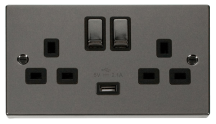 Black Nickel 13A 2G Ingot Switched Socket With 2.1A Usb Outlet – Bla