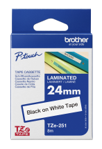 Brother Ptouch 24mm Black On White P-Touch Laminated Label Tape 8M