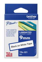 Brother Ptouch 9mm Black On White P-Touch Laminated Label Tape 8M