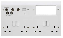 Media Plate 2 X DP13A Sockets + Quad Tv And Bt Secondary Point