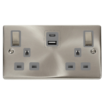 13A Ingot 2 Gang Switched Safety Shutter Socket Outlet With Type A & C USB (4.2A) Outlets