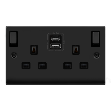 Socket, 2 Gang Switched c/w Twin USB Outlet, Type A & Type C