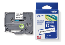 Brother Ptouch 12mm Black On White P-Touch Laminated Label Tape 8M