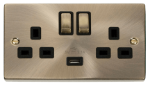 Antique Brass 13A 2G Ingot Switched Socket With 2.1A Usb Outlet – Bla
