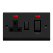 Switch, DP c/w 13A Switched Socket & Neons, Black Insert Victorian