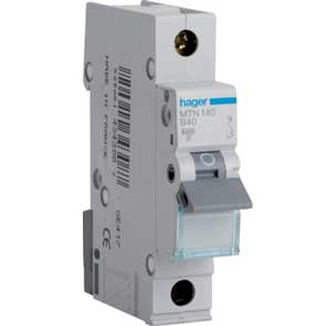 Hager MTN140 MCB SP Type B 40A 6kA